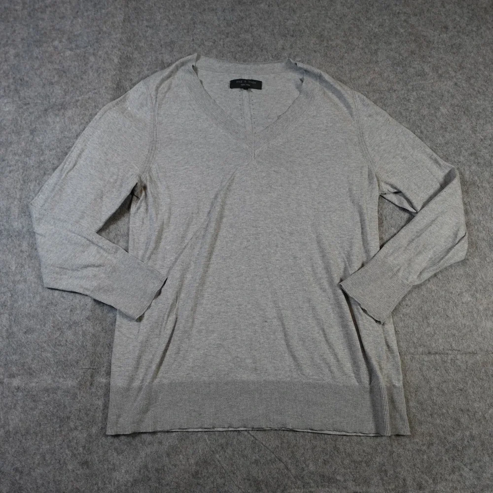 Rag and Bone Sweater Womens Large Gray Cotton Tunic VNeck Pullover Knit